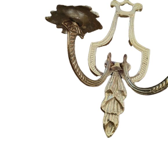 Vtg Solid Brass Wall Hanging Sconce Double Candle Holder Classic Deco MCM - Picture 2 of 7